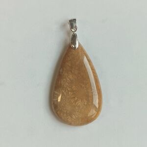 Fossil Coral Gemstone Pendant with 925 Sterling Silver Findings